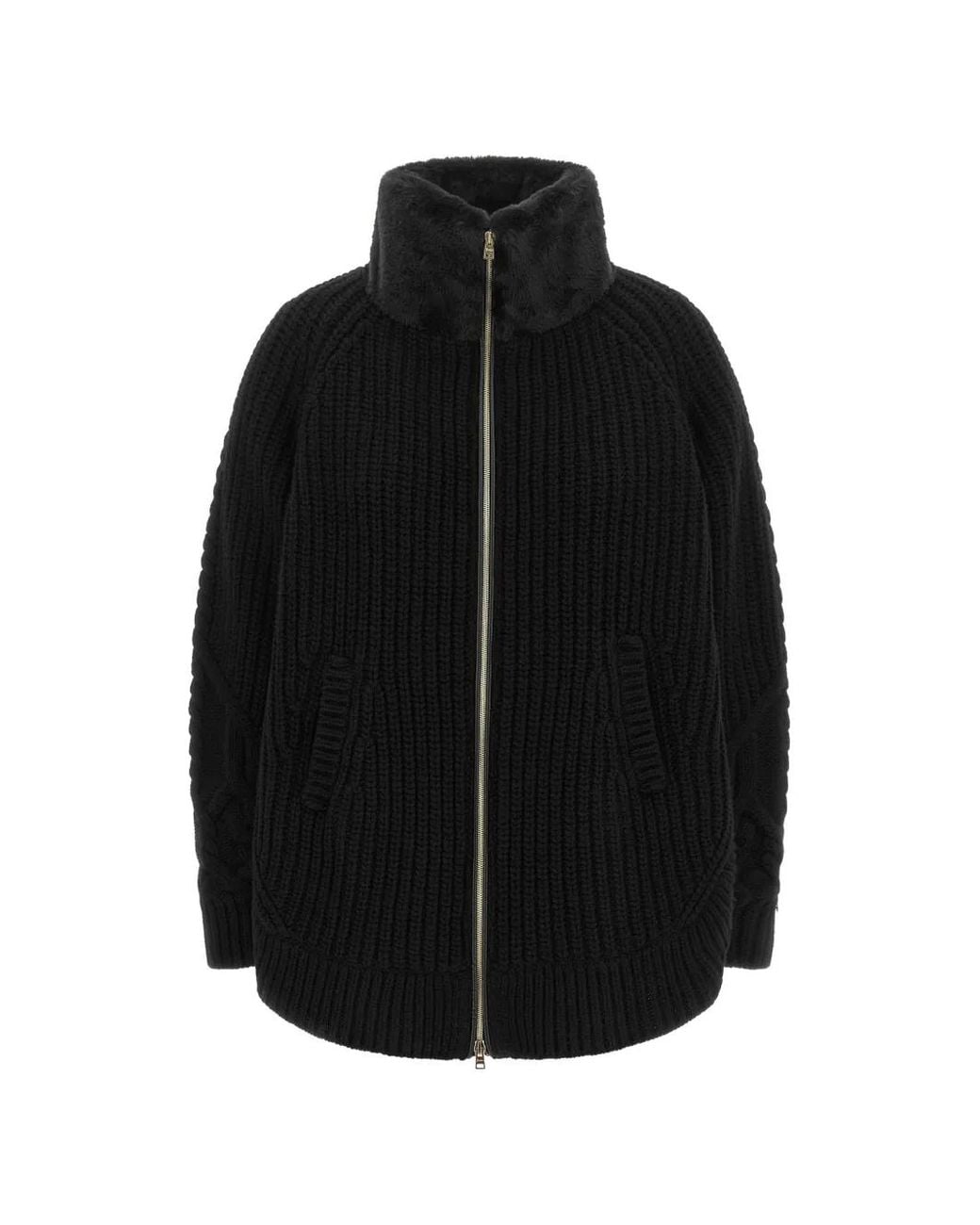 Herno Ribgebreid Gevlochten Jack in het Black