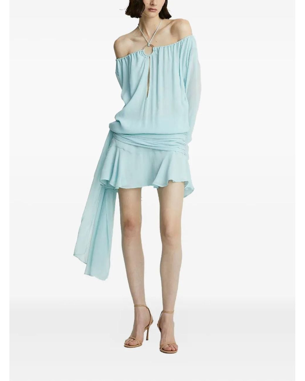Celeste Gedrapeerde Mini-Jurk Met Ringdetail in het Blue