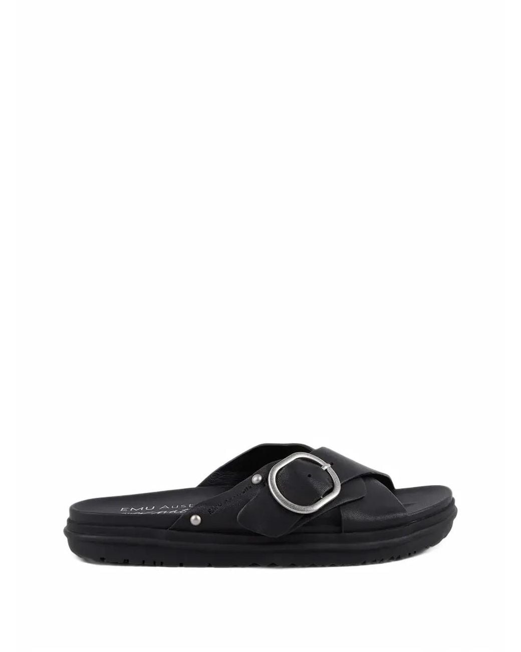 EMU Black Ebony Buckle-Detail Crossover-Strap Slides
