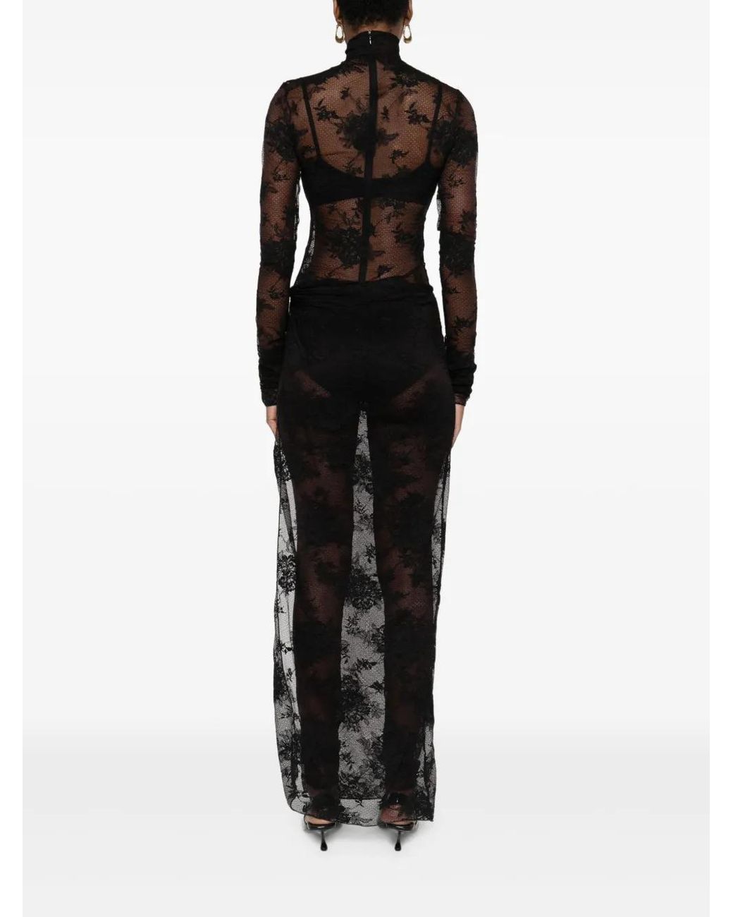 ANDAMANE Black Lace Long-Sleeve Dress