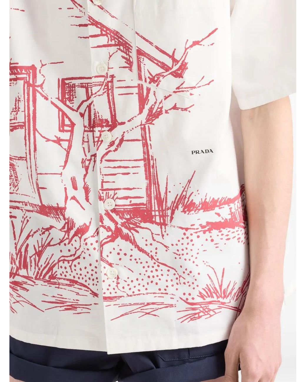 Prada Pink Printed Cotton Bowling Shirt for men