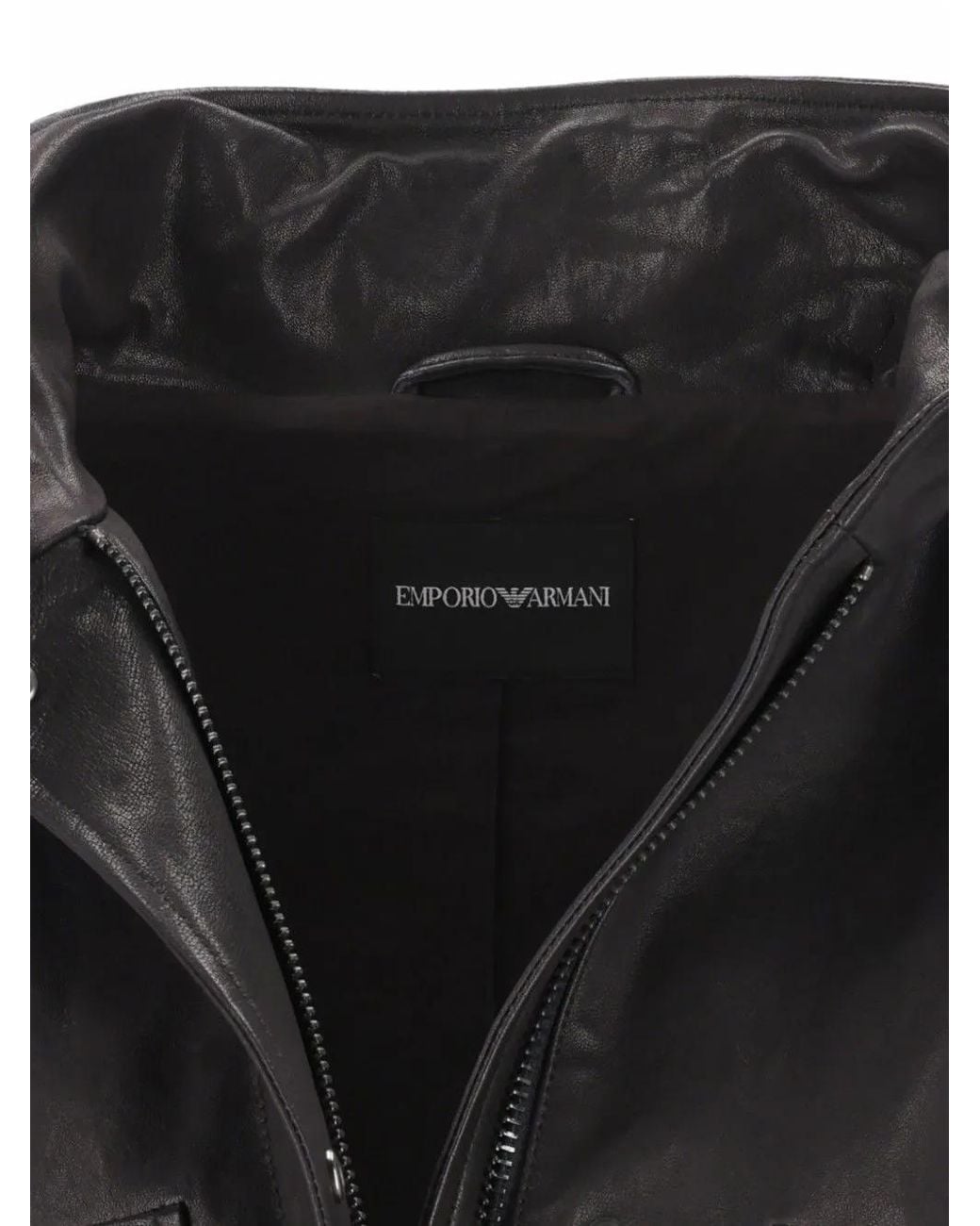 Emporio Armani Black Flap-Pocket Leather Jacket