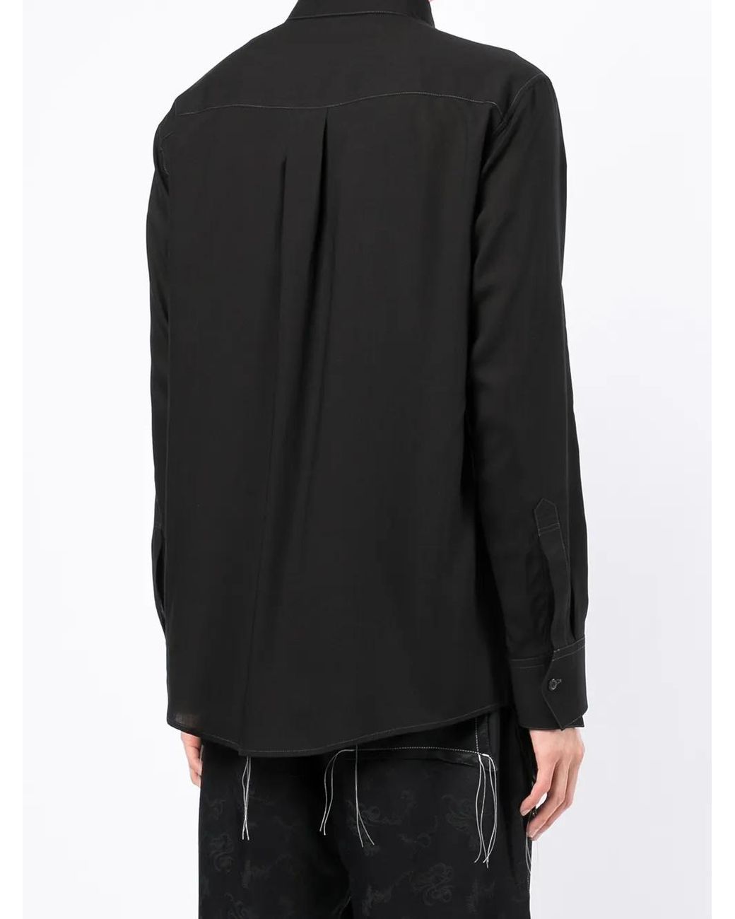 Sulvam Black Contrast-Stitch Long-Sleeve Shirt for men