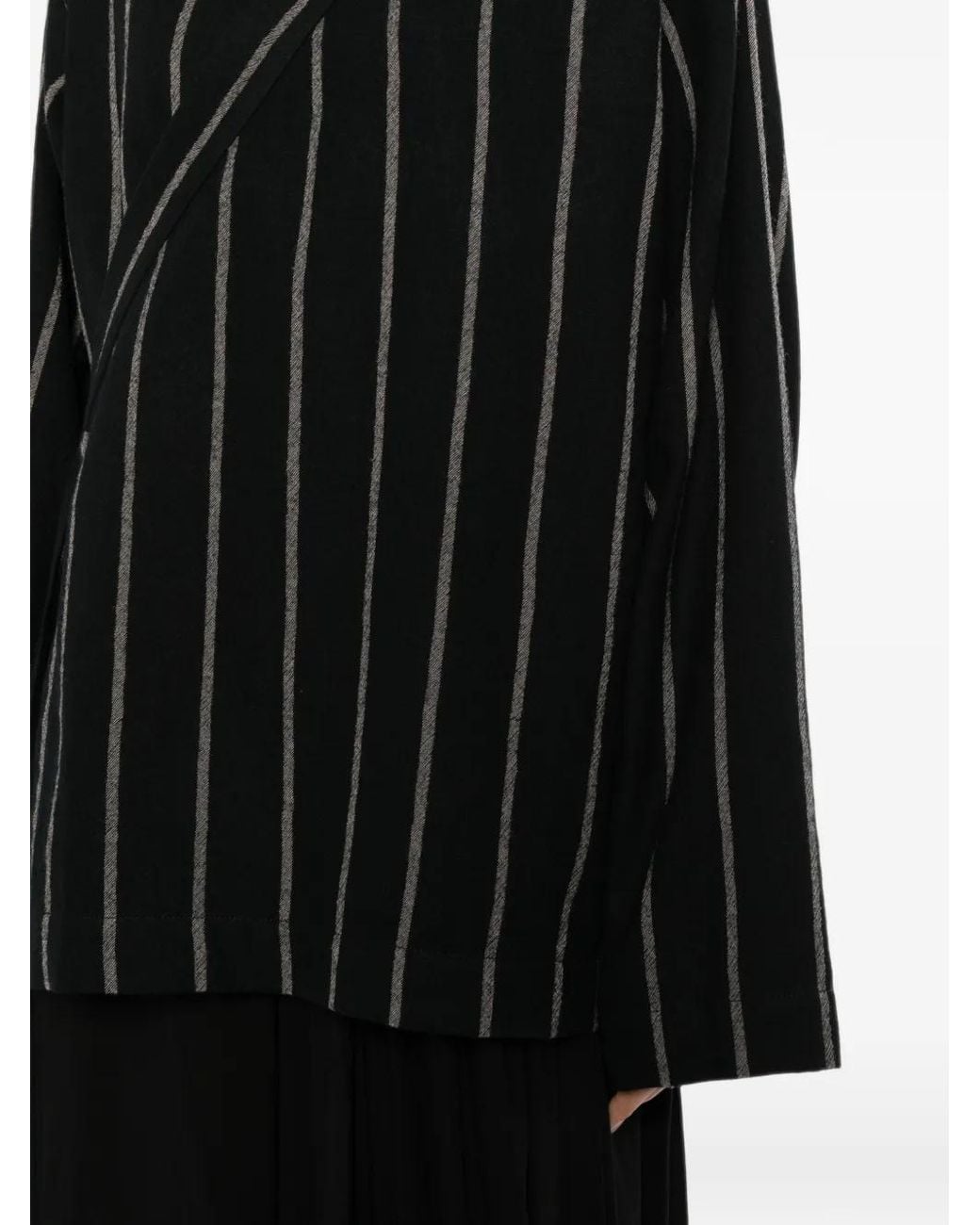 Uma Wang Black Vertical-Stripe Wrap Blazer
