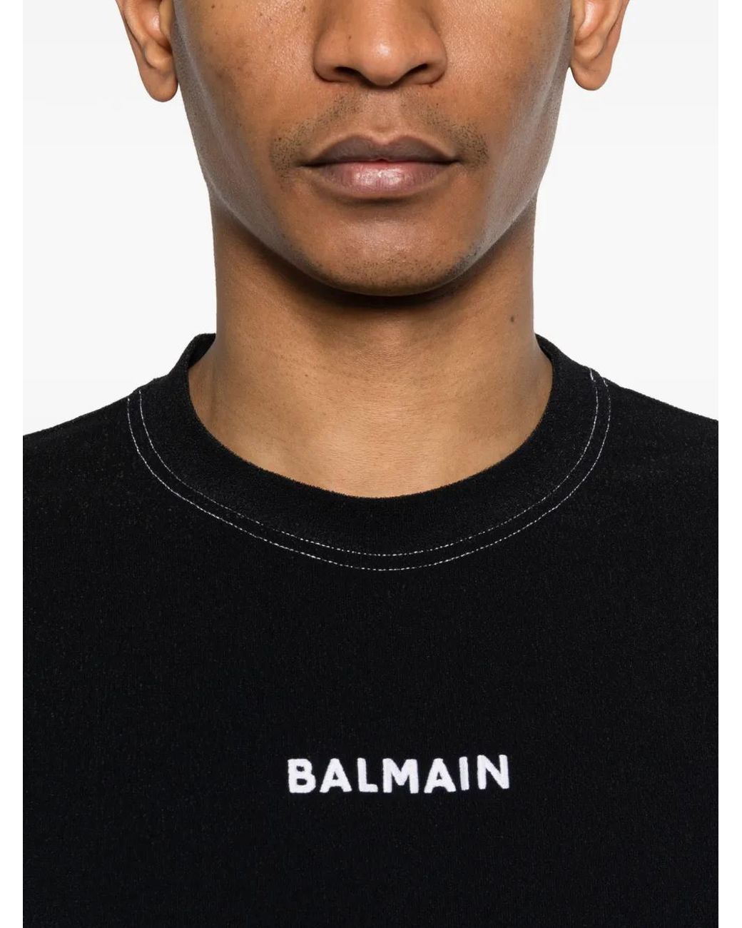 Balmain Black Logo-Embroidered T-Shirt for men