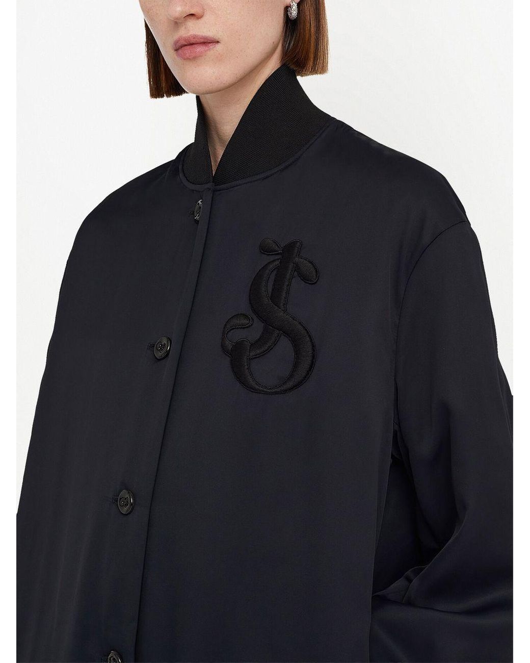 Jil Sander Appliqué Logo Bomber Jacket in Blue | Lyst