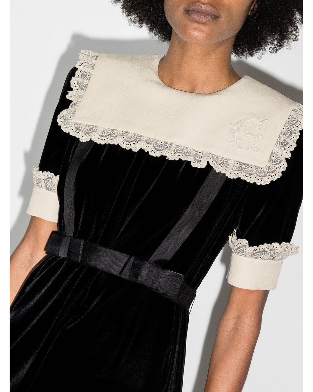 Gucci Synthetic Bib-collar Velvet Maxi Dress in Black | Lyst