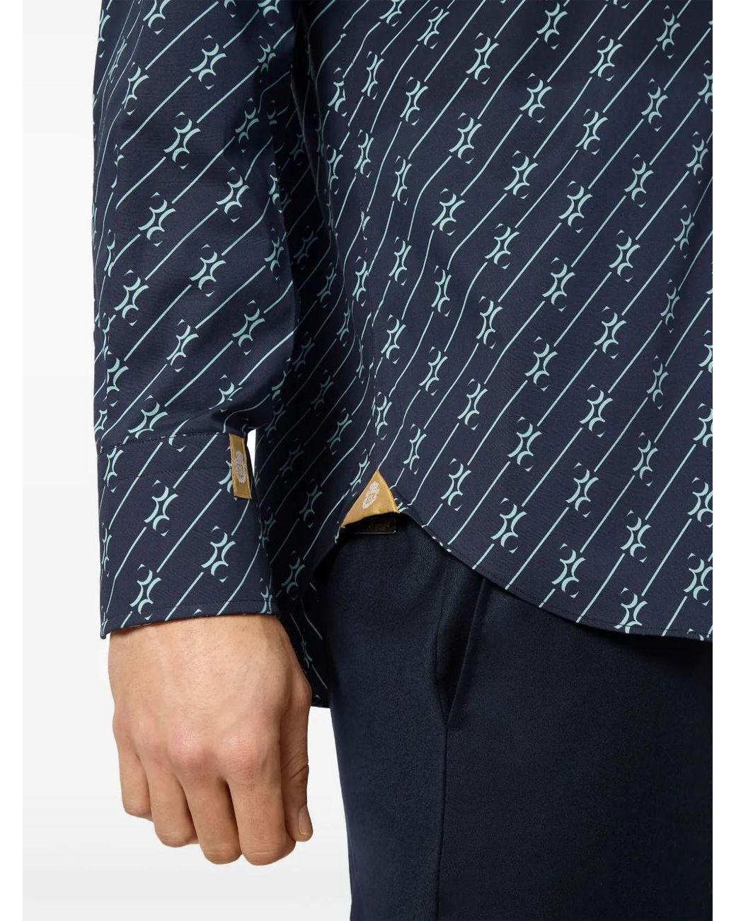Billionaire Blue Monogram-Pattern Cotton Shirt for men