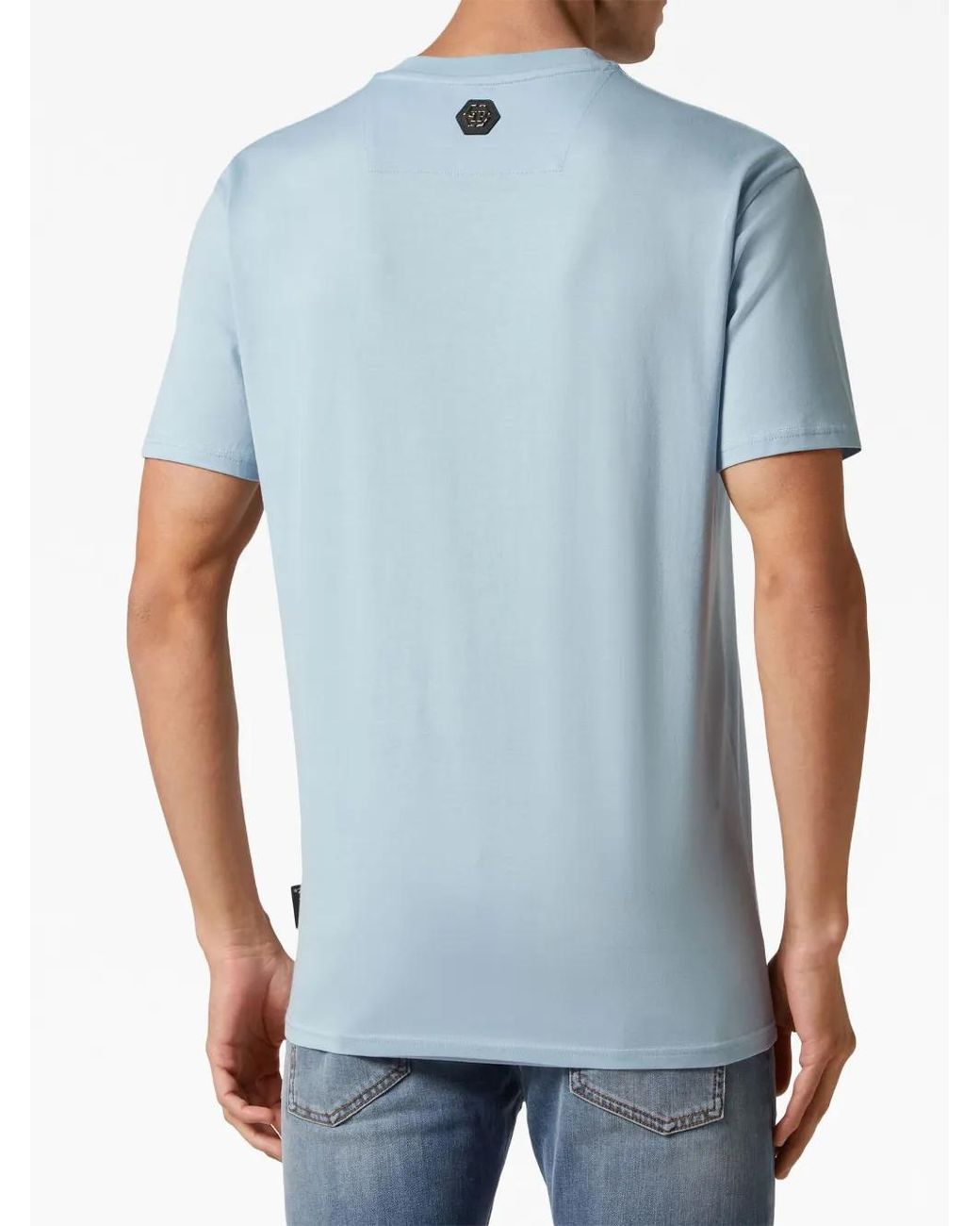 Philipp Plein Blue Logo-Print Cotton T-Shirt for men
