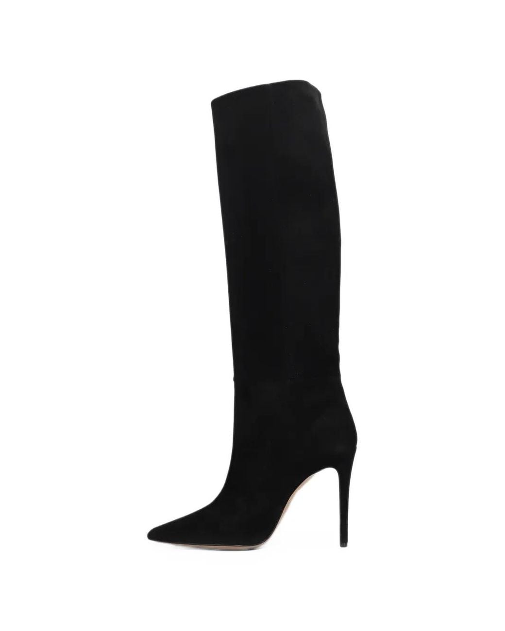 Anna F. Black Point-Toe Stiletto-Heel Knee-High Boots