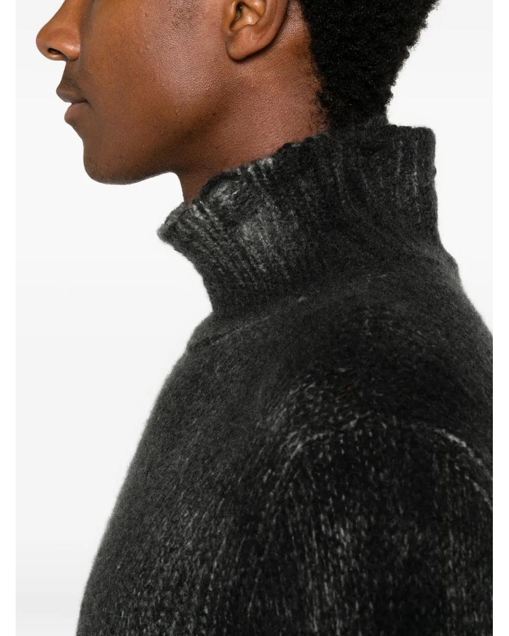 Avant Toi Black Distressed Roll-Neck Sweater for men