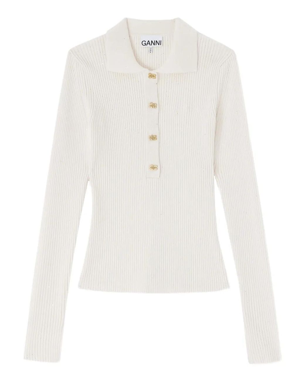 Ganni Geribbelde Poloshirts Met Knopen in het White