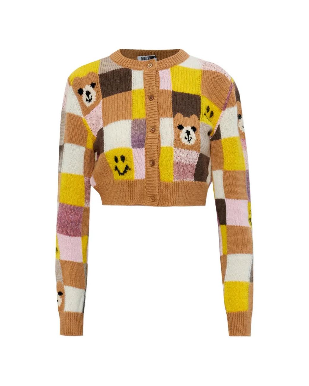 Moschino Yellow Patchwork-Pattern Cardigan
