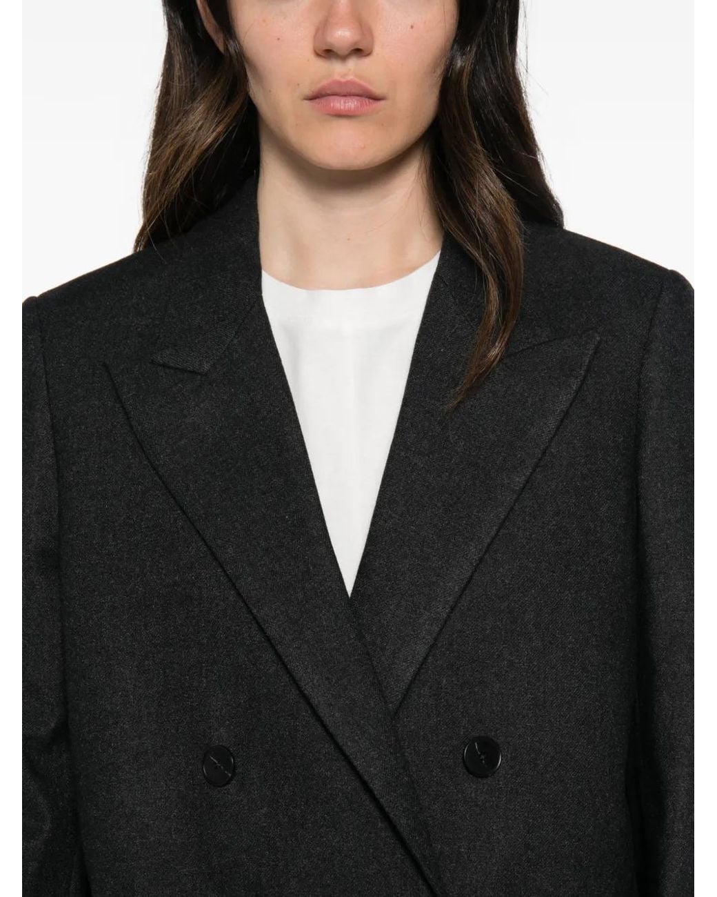 Closed Black Double-Breasted Peaked-Lapel Jacket