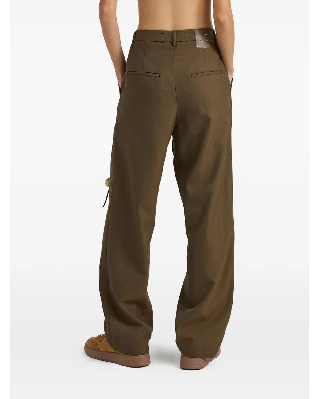 Song For The Mute Green Flower-Appliqué Pleated Trousers