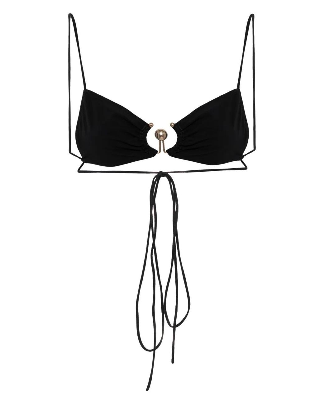 Christopher Esber Black Ruched Orbit Triangle Bikini Top