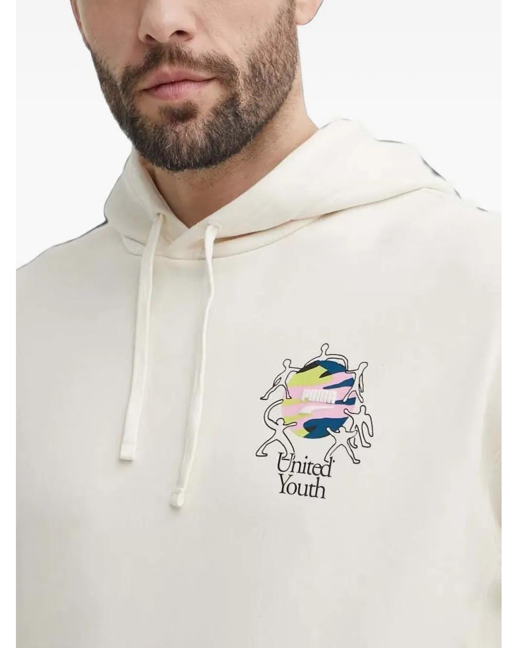 PUMA White Downtown Graphic-Print Drawstring Hoodie for men