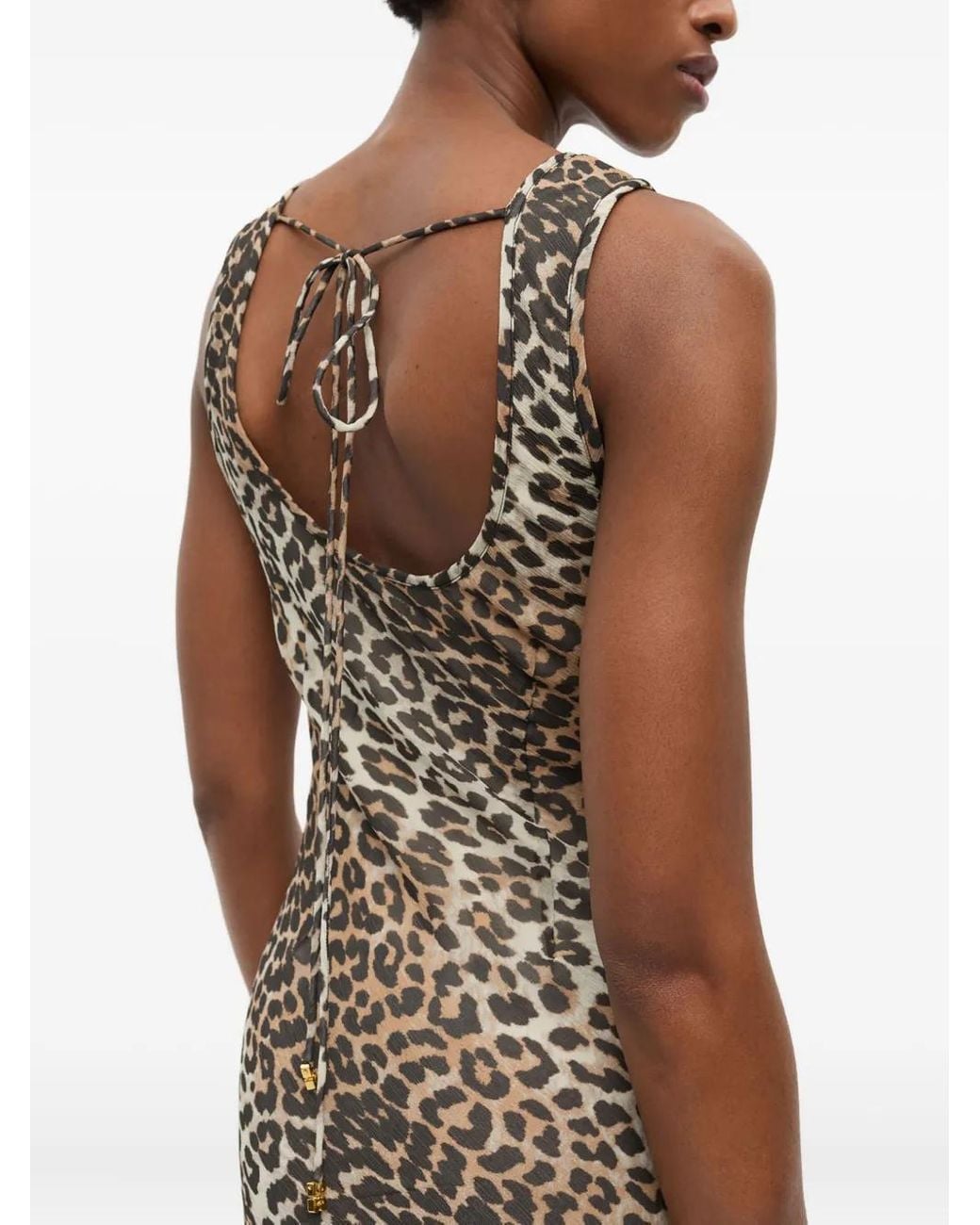 Ganni Natural Leopard Print Long Dress