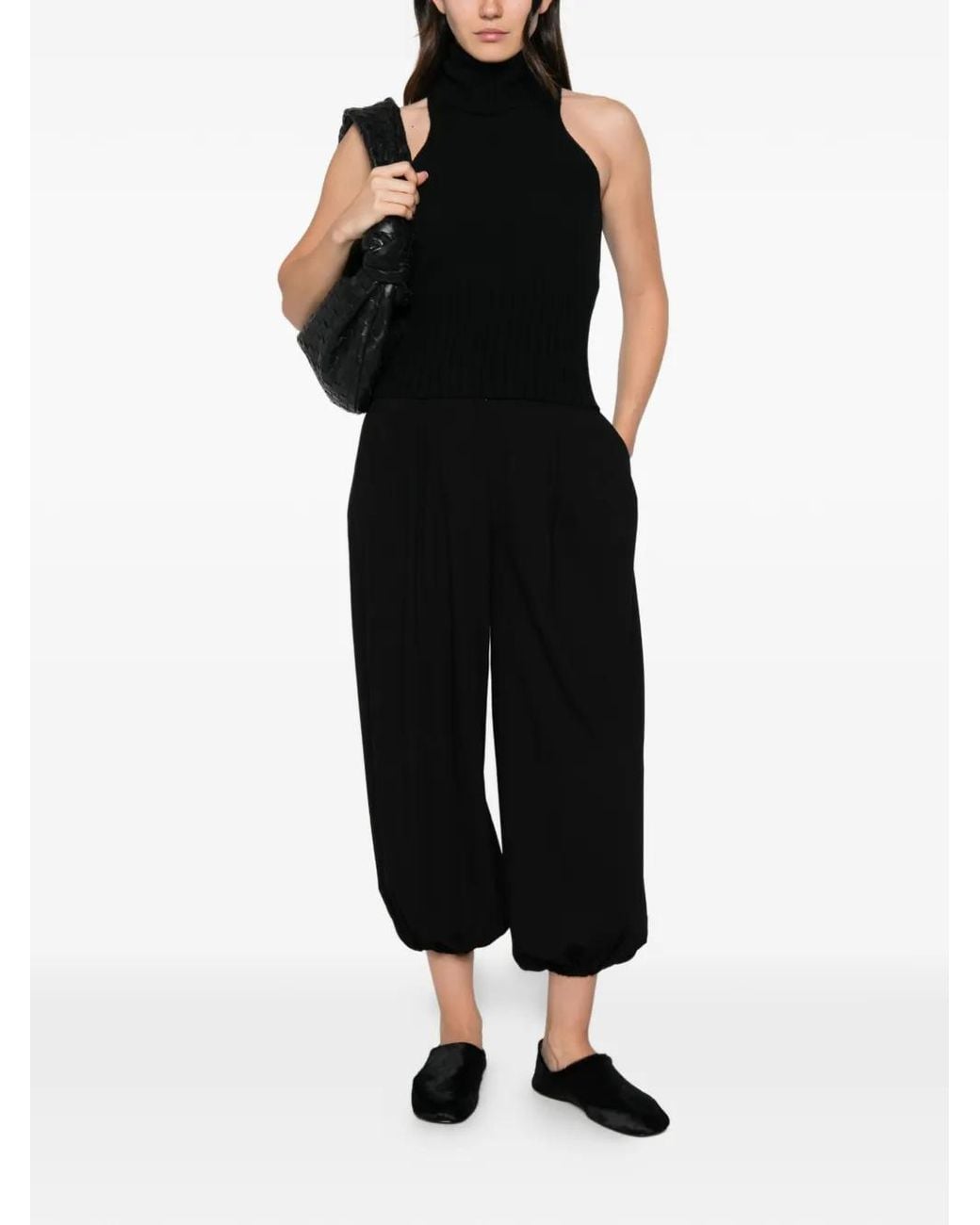 SOLOTRE Black Ribbed-Knit Roll-Neck Top