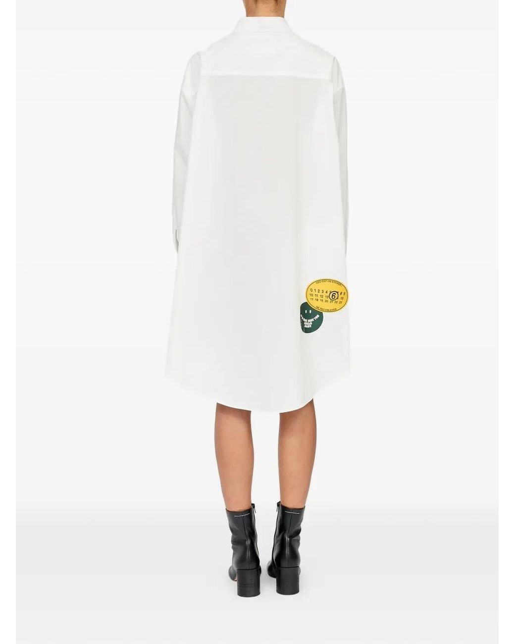 MM6 by Maison Margiela White Sticker-Print Cotton Poplin Dress