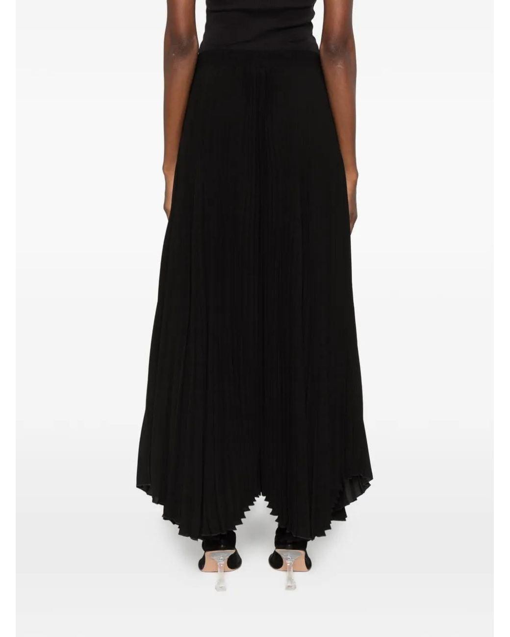 Styland Black Pleated A-Line Maxi Skirt