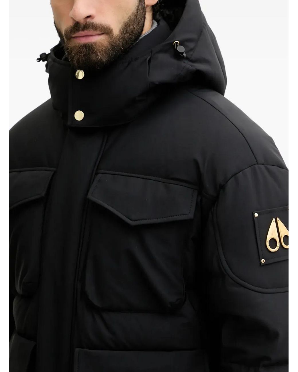 Moose Knuckles Black Hooded Pocket Jacket for men