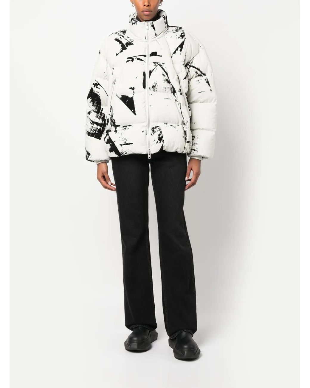 Y-3 White Paint Splatter-Print Puffer Jacket