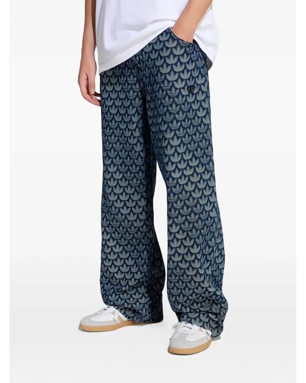 Adidas Blue Denim Loose Monogram Trousers for men