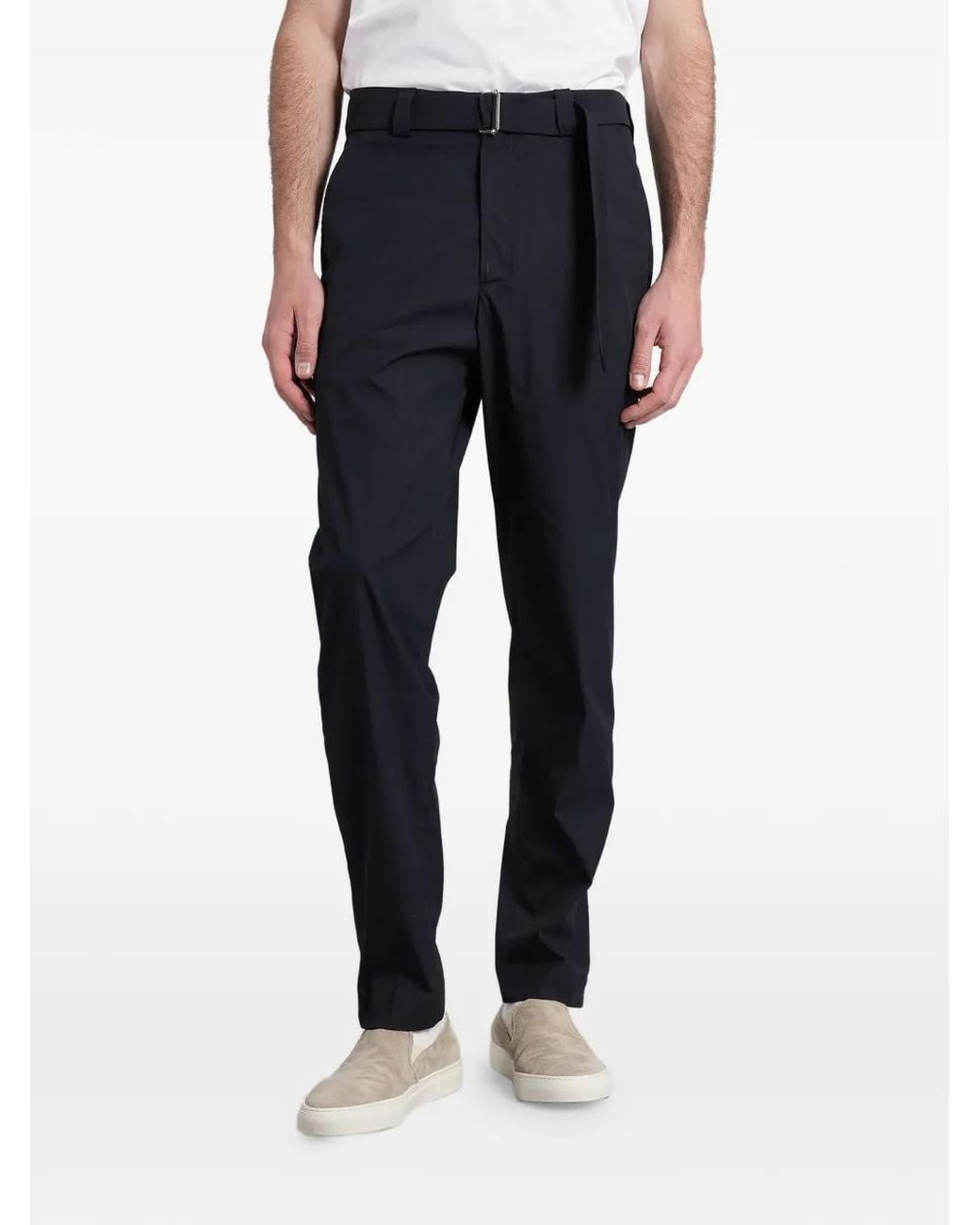 Low Brand Blue Virgil Belted Trousers for men