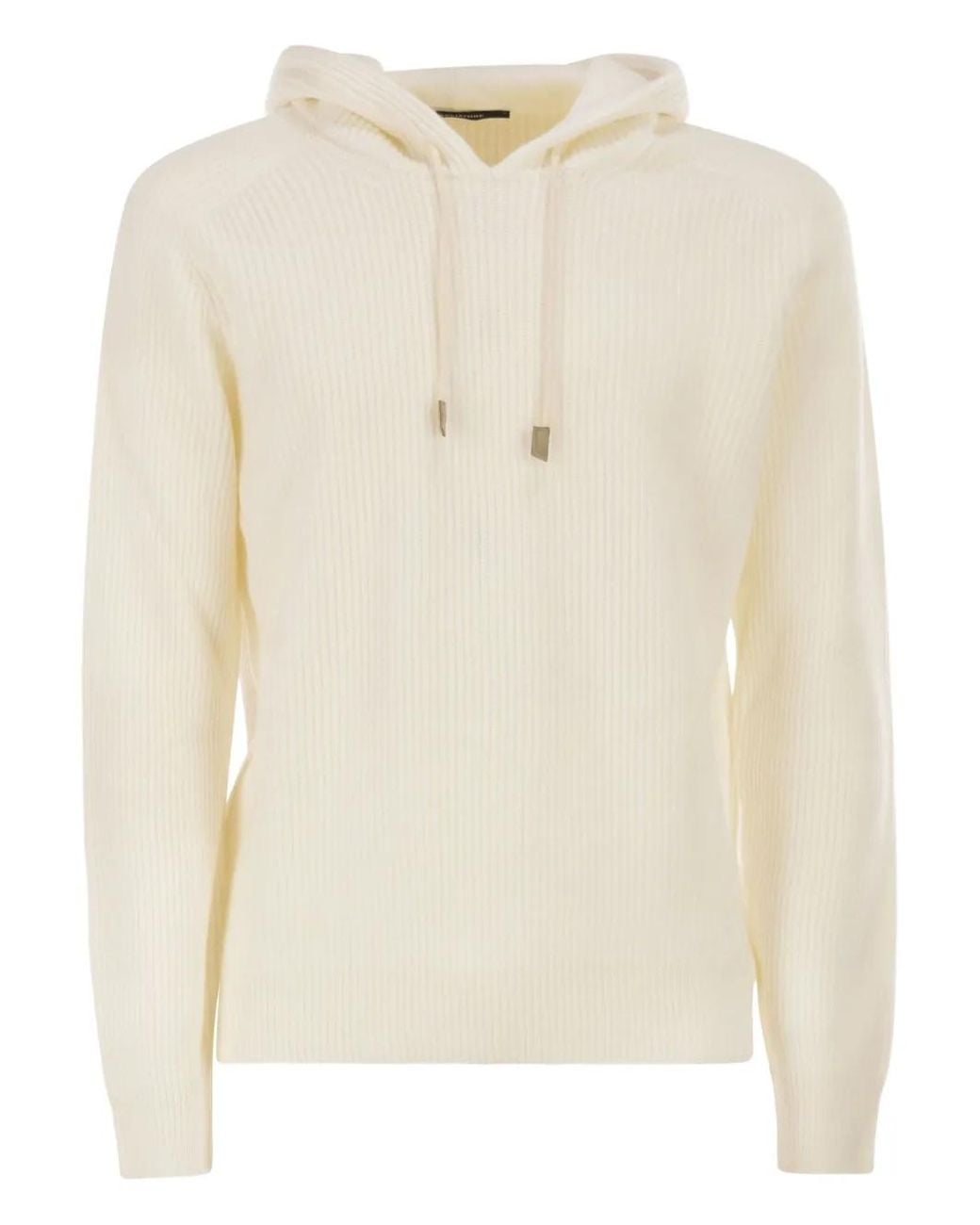 Tagliatore White Ribbed Hooded Sweater for men