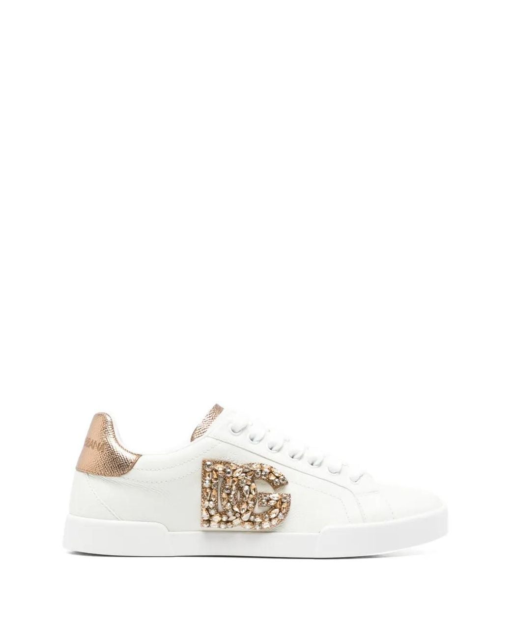 Dolce & Gabbana White Crystal-Embellished Dg Logo Sneakers