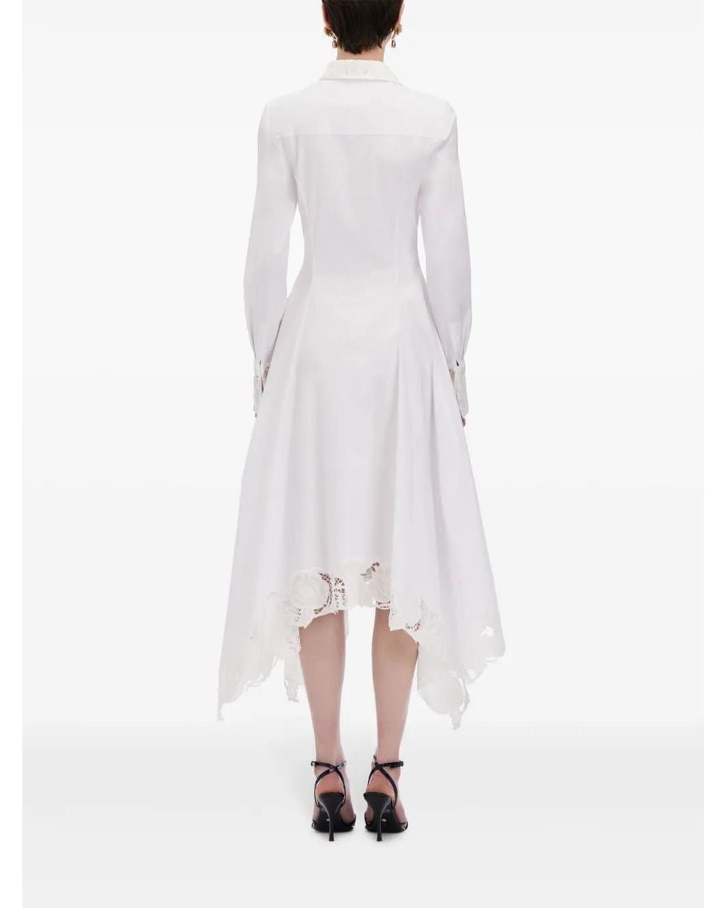 Oscar de la Renta White Floral Guipure Handkerchief Dress
