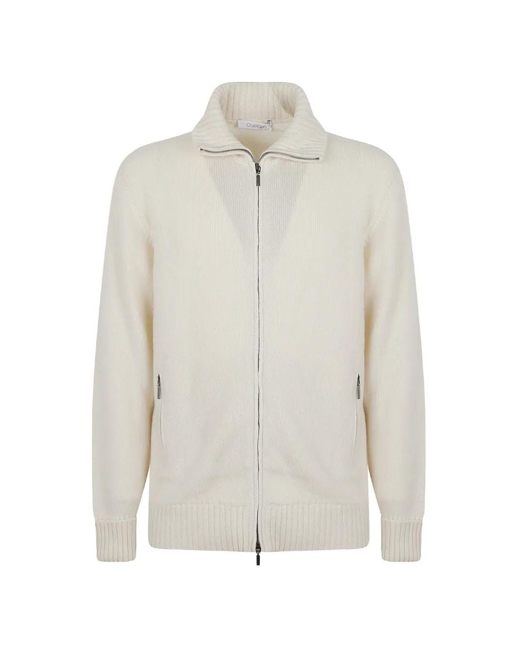 Cruciani White Ribbed-Knit Zip-Up Cardigan for men
