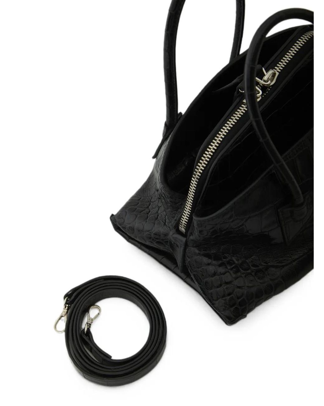 The Attico Black Mini La Passeggiata Crocodile-Effect Leather Tote Bag