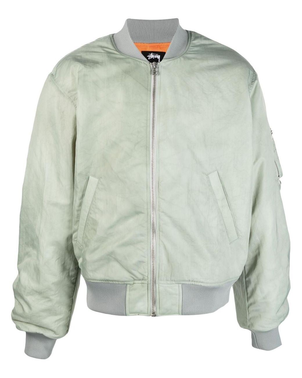 Stussy Ribbed-trim Zipped Bomber Jacket in Green for Men | Lyst