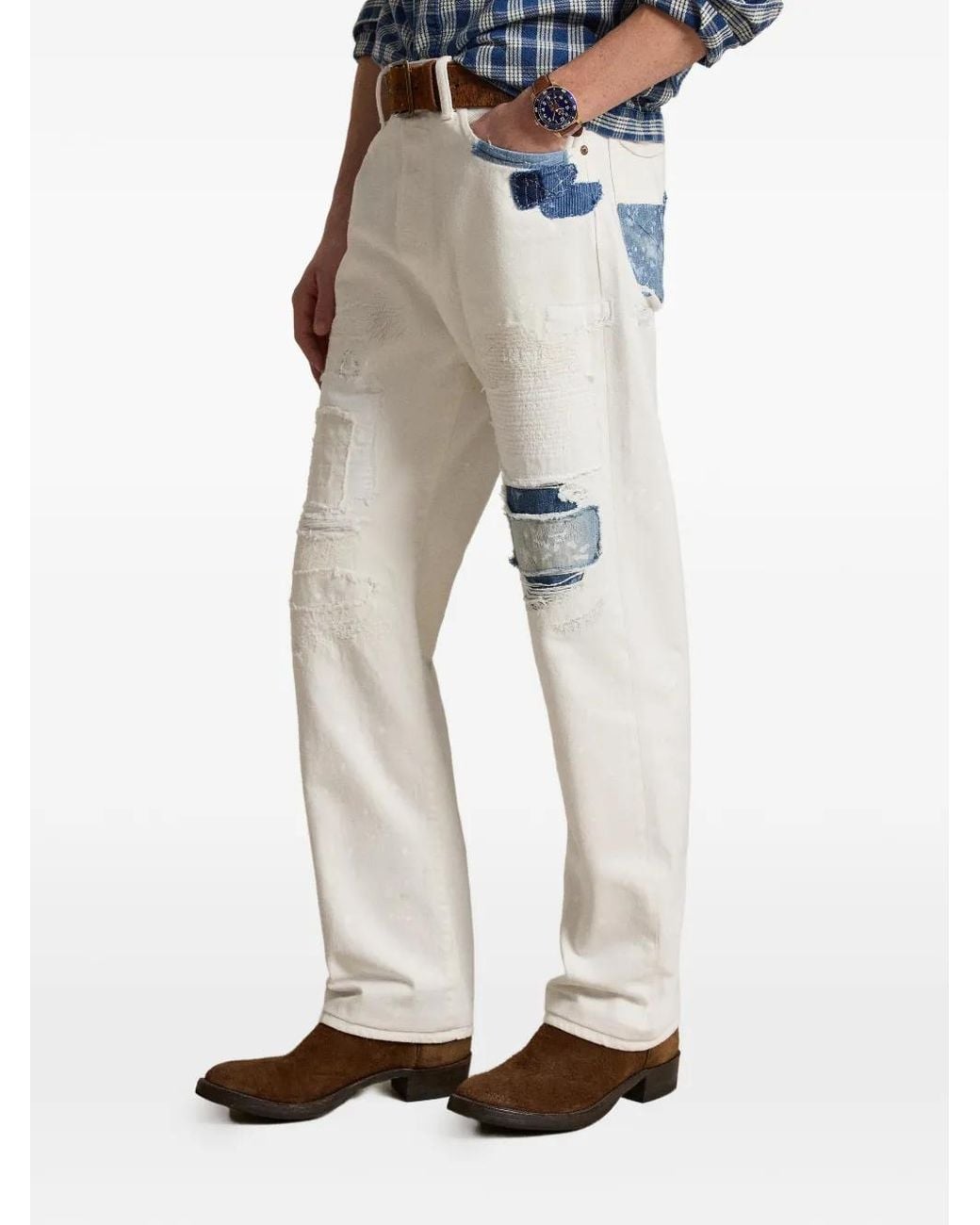 Polo Ralph Lauren White Heritage Patchwork Jeans for men