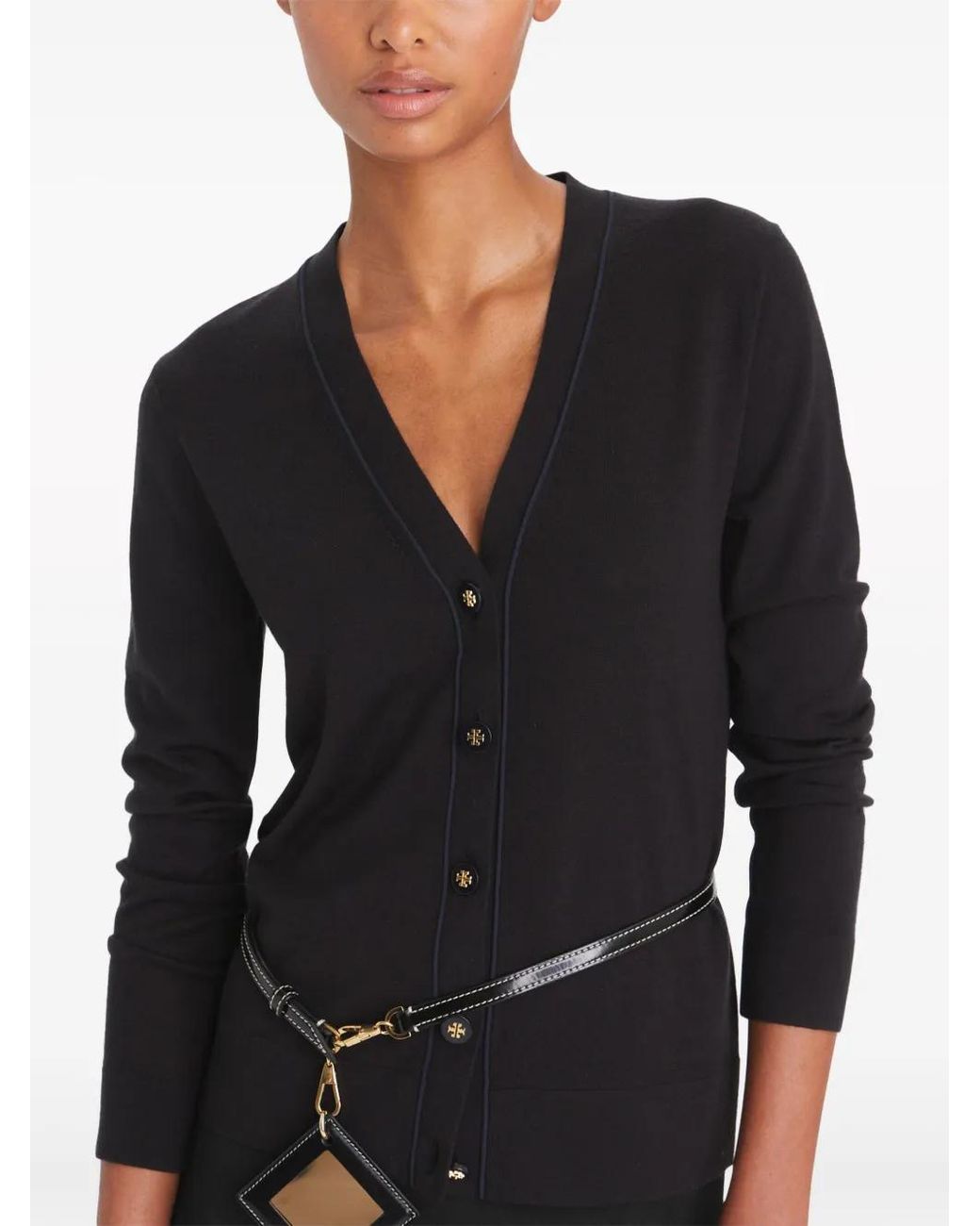 Cárdigan simone de lana y seda Tory Burch de color Black