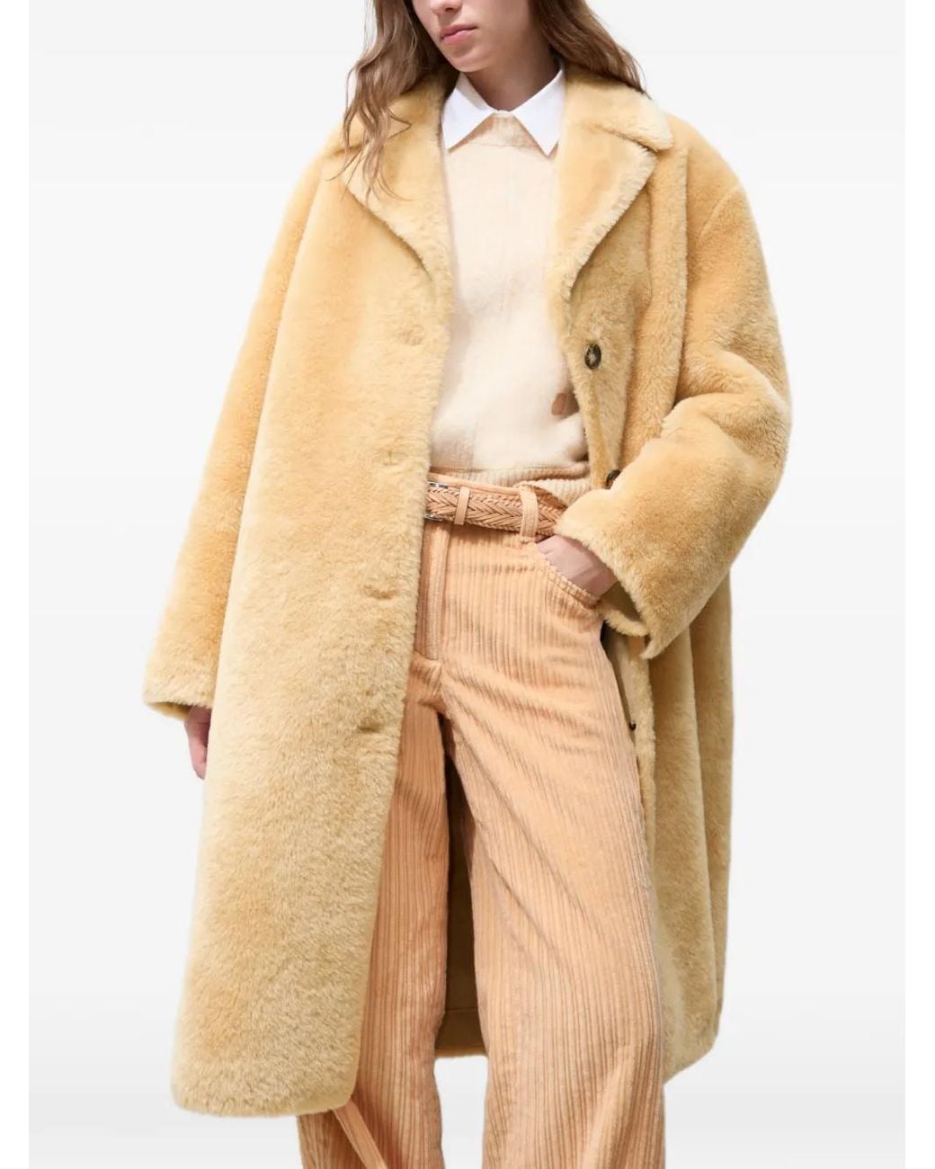 Tory Burch Natural Faux-Shearling Coat