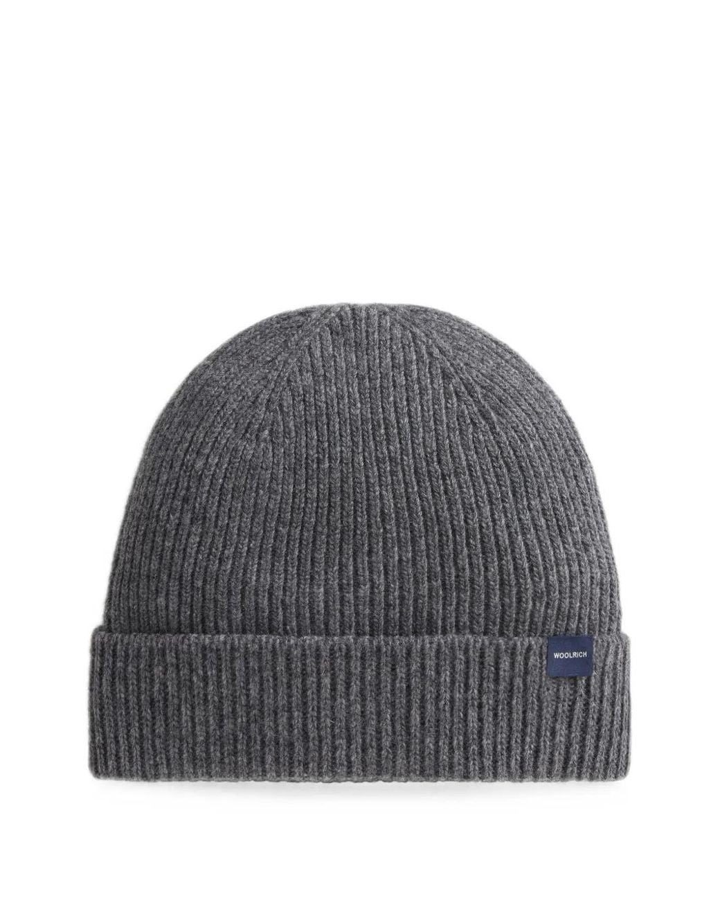 Woolrich Gray Ribbed-Knit Beanie Hat for men