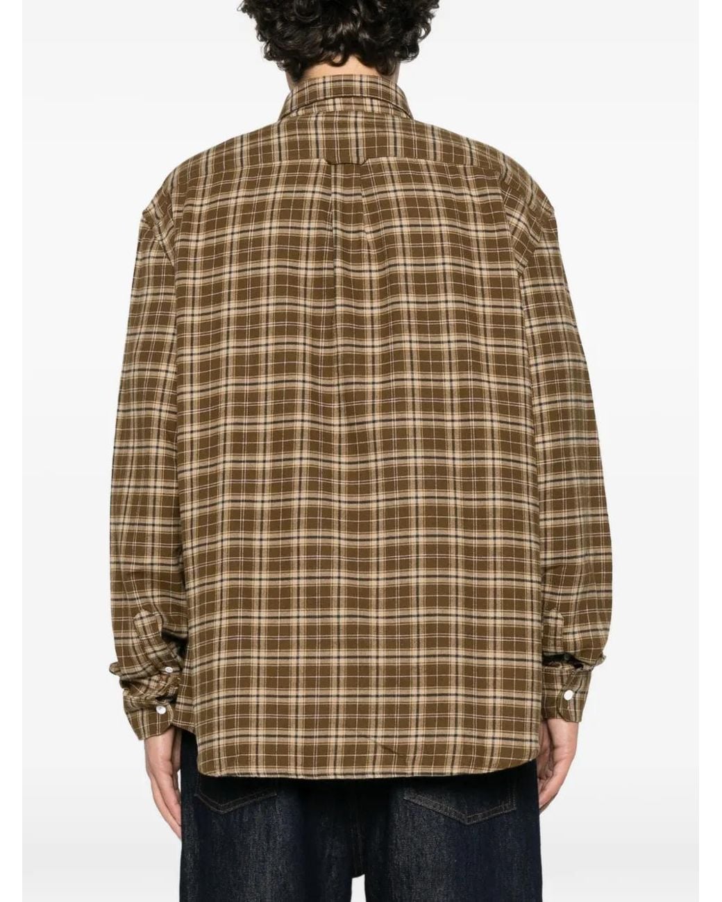 Lacoste Brown Check-Print Logo-Patch Shirt for men
