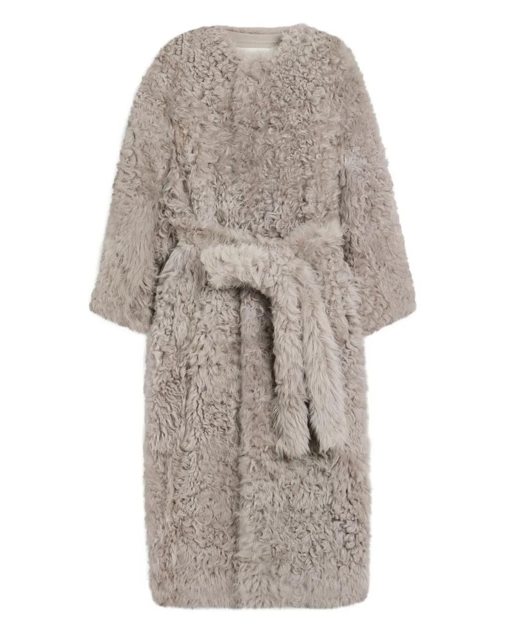 AMI White Shearling Belted Coat