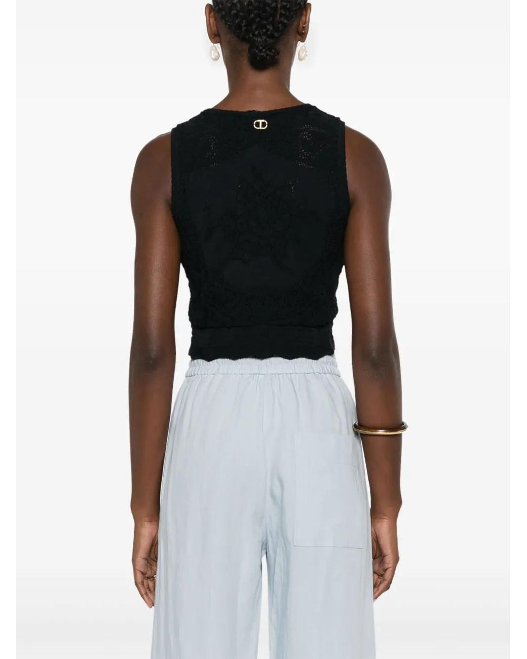 Twinset Black Crochet-Knit Crop Top