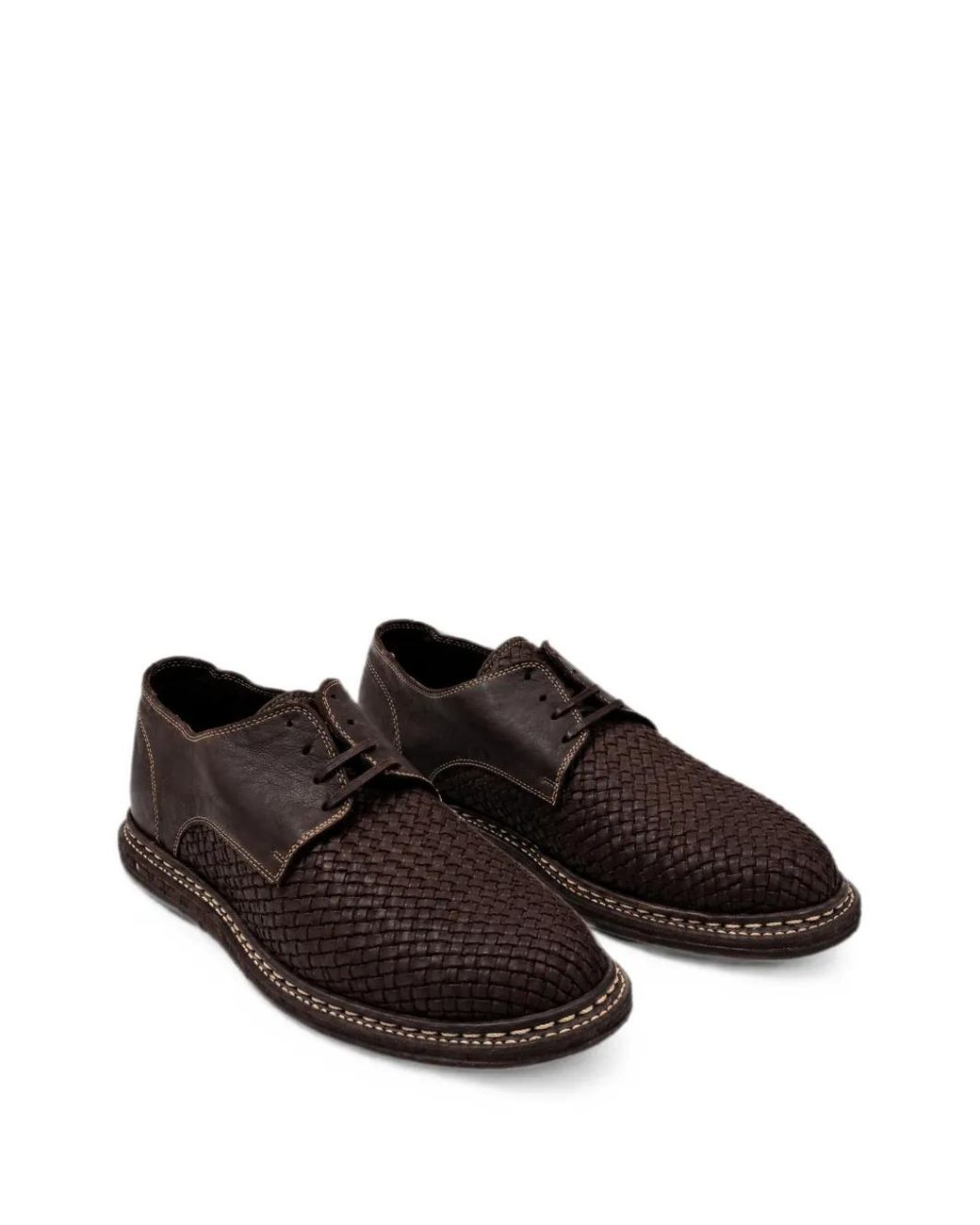 Guidi White Woven Leather Derby Shoes for men