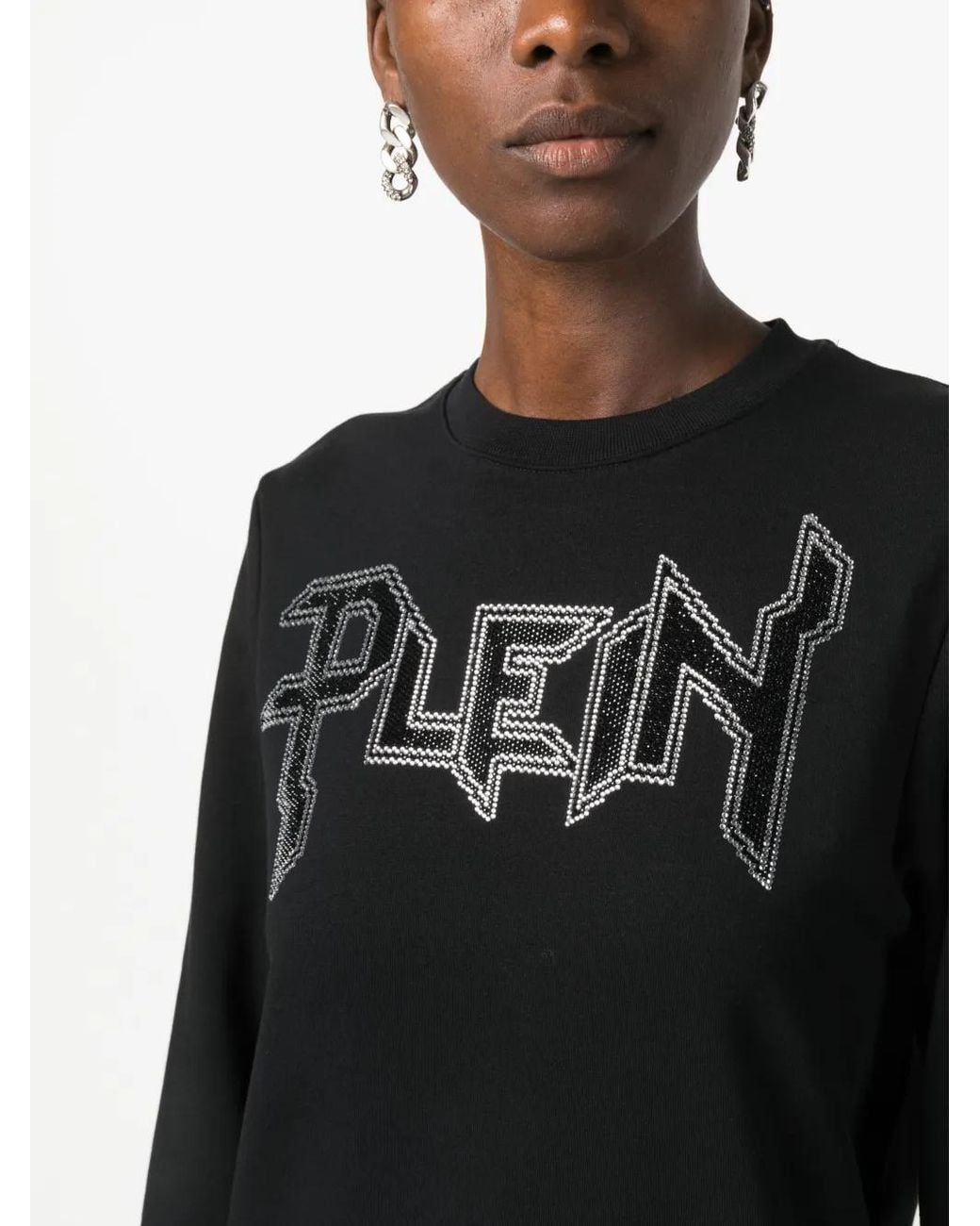 Philipp Plein Black Ls Crystal Logo-Appliqué T-Shirt