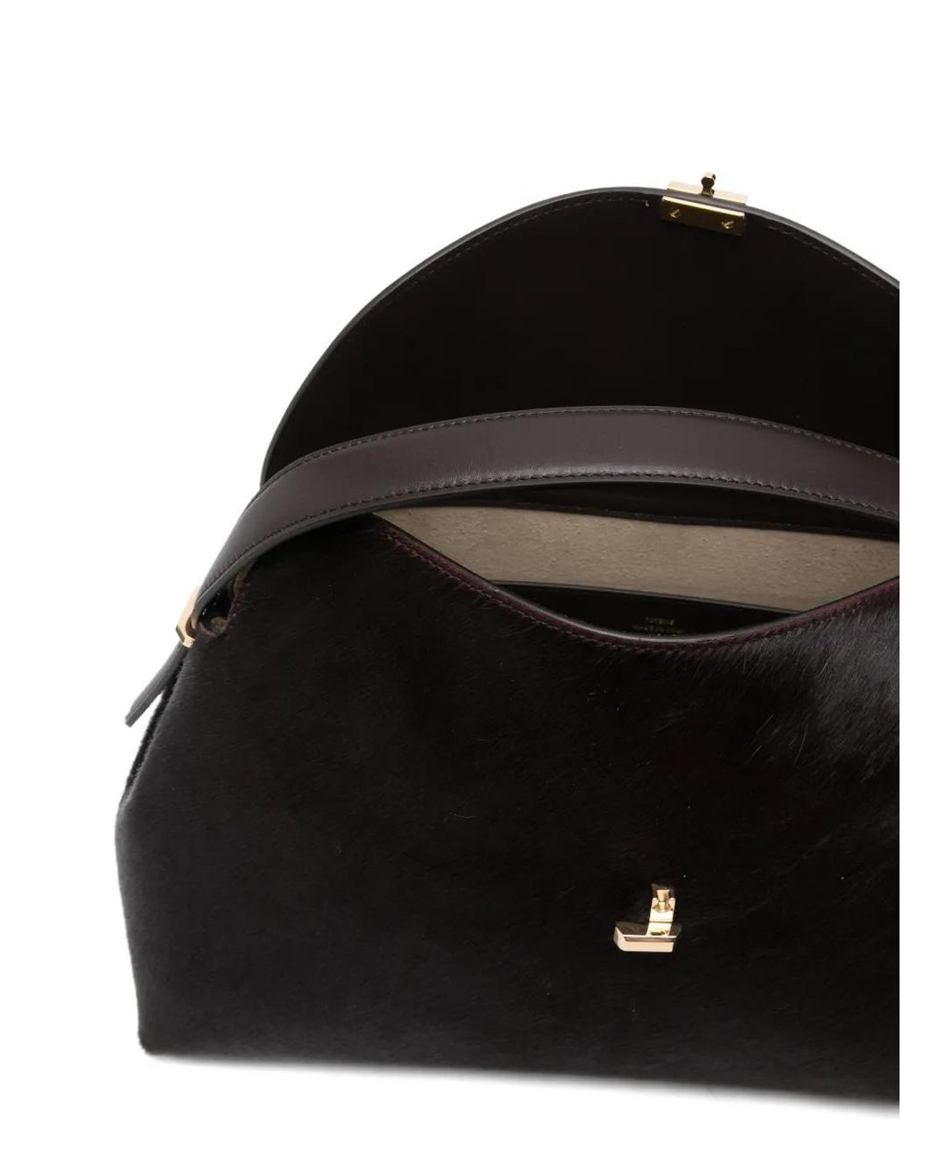 Totême Black T-Lock Pony Hair Top Handle Bag