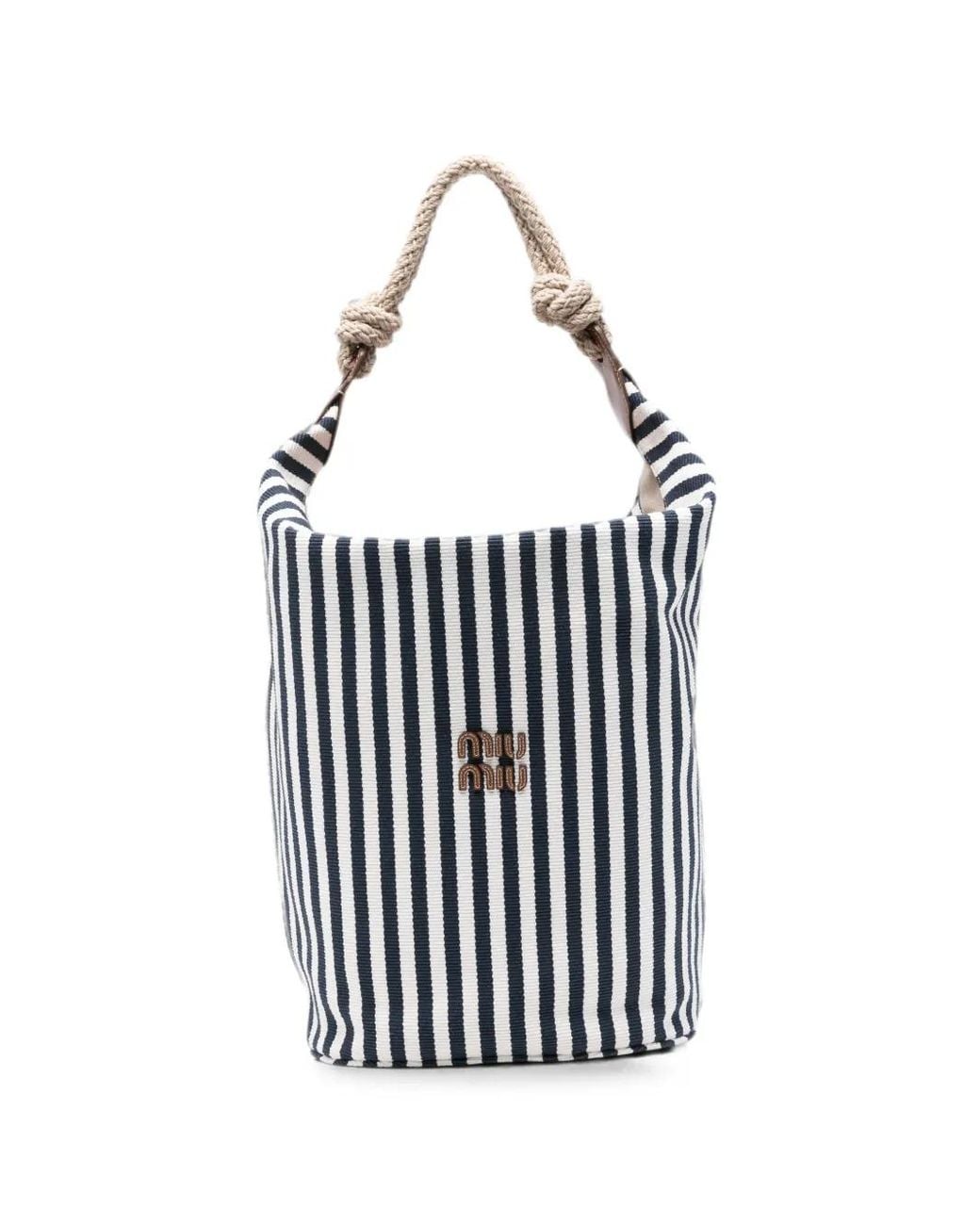 Miu Miu White Striped Rope-Handle Shoulder Bag