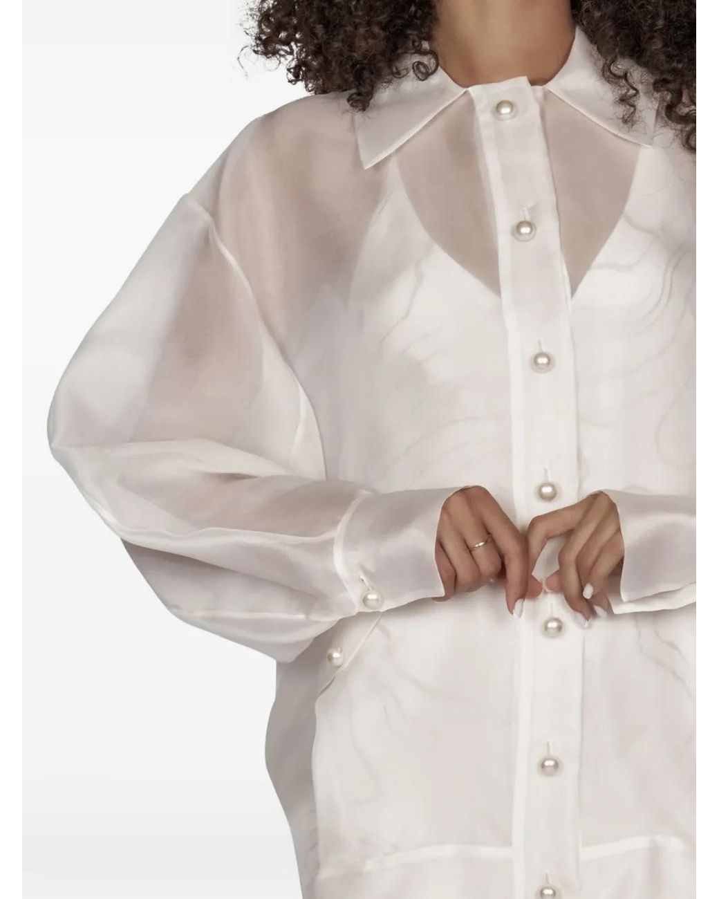 Mia Peculiar White Oversized Pearl-Button Bomber Jacket