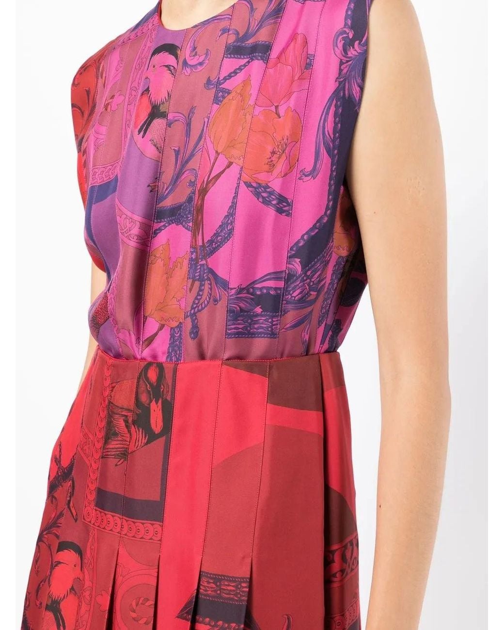 Ferragamo Red Patterned Silk Midi Dress