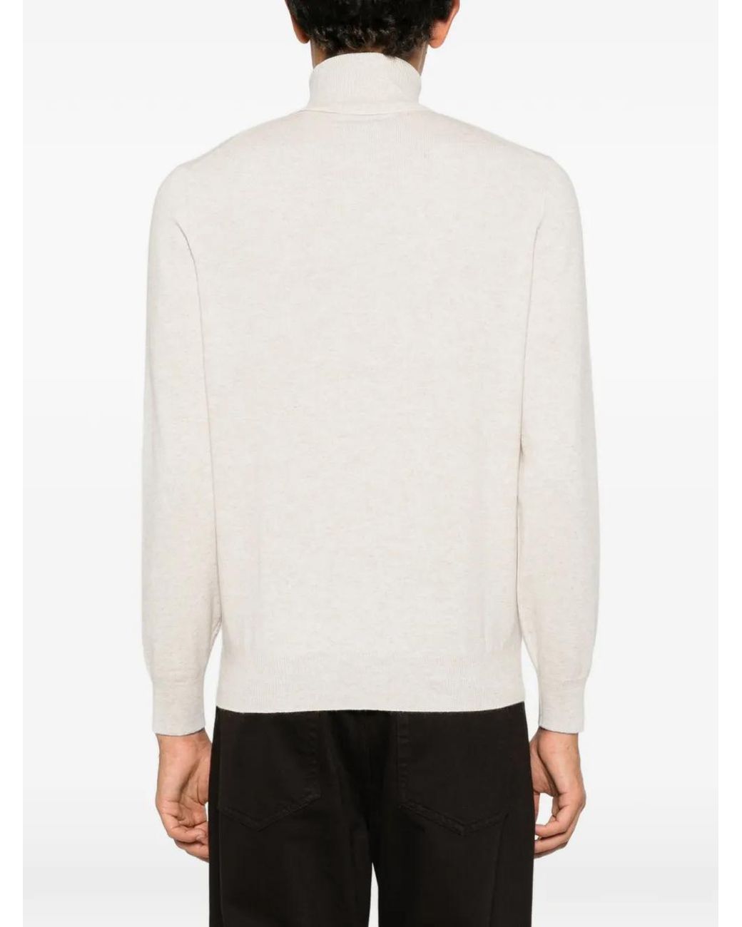 Brunello Cucinelli White Roll-Neck Cashmere Sweater for men