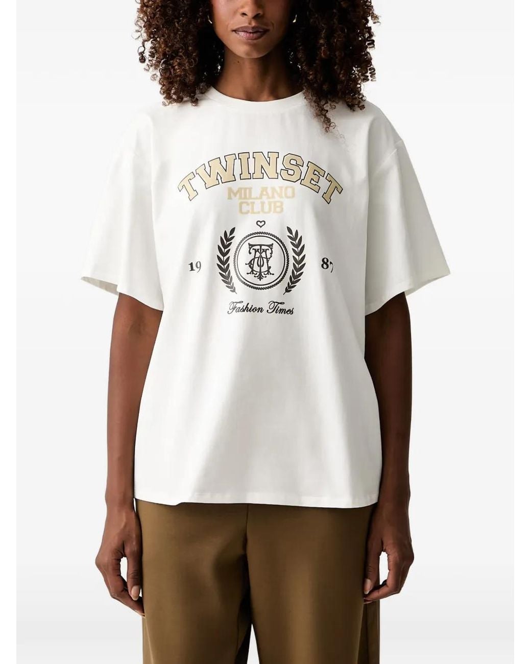 Twinset Gray Logo-Print T-Shirt